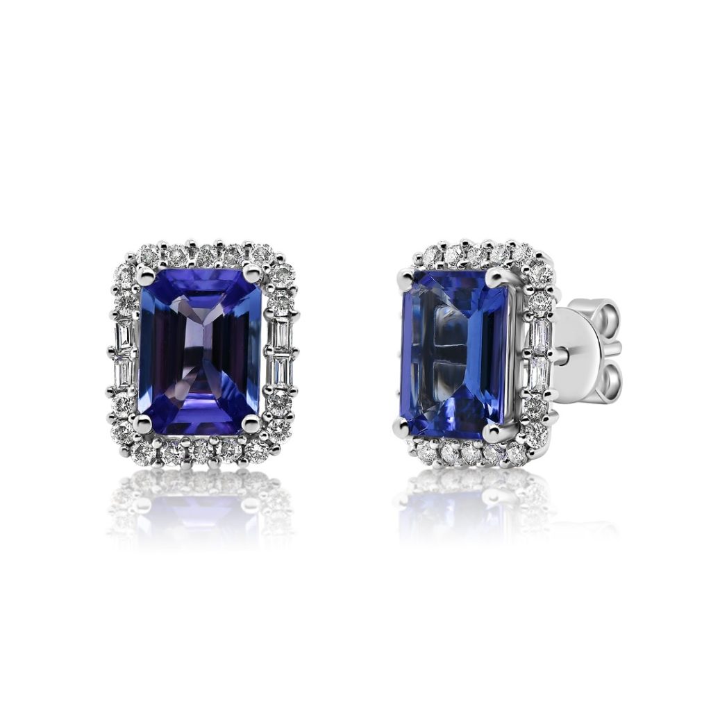 cercei aur alb 18k diamante tanzanite TA1049